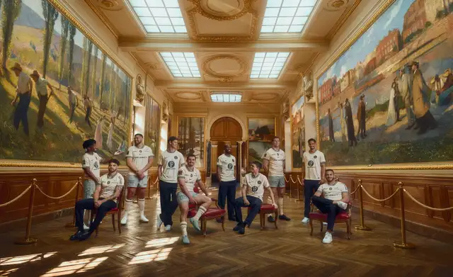 Joueurs du Stade Toulousain et du Toulouse Football Club posant pour la campagne Capitolium